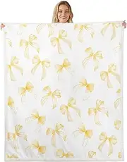 Feelyou Yellow Bow Sherpa Blanket for Bed Sofa Couch Kids Boys Girls Throw 50"x60" Cute Dreamy Princess Style Fleece Throw Blanket Ultra Soft Bow Pattern Plush Blanket Yellow Bowknot Fuzzy Blanket Bow