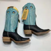 Corral Black/Blue Embroidery Pull Holes Square Toe Western Boots Women’s 7 New