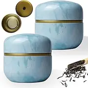 LEKEFETO Pack of 2 Tea Canisters for Loose Tea, Round Tea Canister, Metal Tea Canister, Matcha Container, Seal Tea Container with Lid, Spice Jar for Food in the Kitchen (Diameter 8.5 cm)