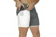 Mens Workout 2 in 1 Shorts 7" Running Jogging Phone Pocket