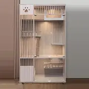4-Tier Cat Enclosures, Cat Cage Indoor, Cat Playpen, Wooden, Transparent Door, Movable, with Cat Scratching Post Platform, Steel Railing, Cat House, Gray(23.6x35.4x59.1in)