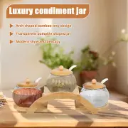 7.5 Ounces Condiment Jar with Bamboo Lids and Ceramic Spoons 10 Pieces weupV