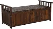 HortiKRAFT Wooden Outdoor Storage Box with 200L, Durable All-Weather Outdoor Storage Cabinet, Outdoor Bench Built-in Storage Box Tool Chest Wood Cabinet for Balcony Porch Garden Yard - Chocolate
