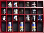 Shot Glass Display Case 18”x13” Solid Wood Wall Mountable Collection Cabinet 28 Slots Small Curio Cabinet Rack(No Door)