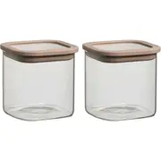 2x Ecology Store Square 700ml/11cm Glass Canister w/ Lid Container Storage Clear