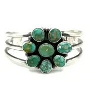 Navajo Handmade Silver Sonoran Gold Turquoise Old Style Cluster Bracelet By R.L.