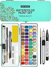 ARTISTRO Watercolor Paint Set, 48 Vivid Colors in Portable Box, Including Metallic and Fluorescent Colors. Perfect Travel Watercolor Set for Artists, Amateur Hobbyists and Painting Lovers