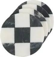 Mud Pie Circle Checkered Coaster Set, 4" x 4", BLACK
