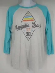 Monkey Threads Luquilla Beach 3/4 Raglan Puerto Rico Heather Gray Teal T Shirt L