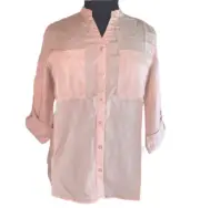 Chicos Sz 2/ L Touch Of Cool Tunic Tencel Top Button Front Shirt Roll Tab LS $85