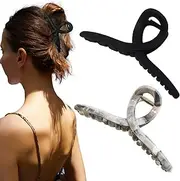 Nalodu 5 Inch Extra Large Claw Clips, 13 cm No Slip Matte Black & Glossy Marble Bendable XL Hair Clips for Thick Long Curly Hair, Big Hair Claw Clips, 2 Pack