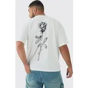 Mens White Plus Rose Back Printed Oversized T-Shirt