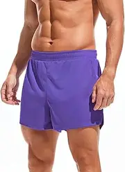 [Amy Coulee] Mens Mesh Athletic Shorts 3" Workout Gym Quick Dry Running Shorts with Drawstring, Purple, Small