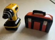 Yellow/Black Drill & Orange/black Tool Box Salt Pepper Shakers NEW