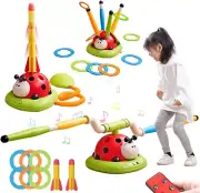 3 in 1 Musical Jump Toss Ring Game Toy & Stomping Rocket Launcher for Kids