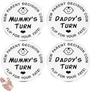 couduan 4PCS Funny Decision Coin for New Parents,New Parents Gifts,Gifts for Mum Dad,Newborn Baby Gifts,Stainless Steel Flip Coin for Mother's Day Birthday Shower Gift Novelty Gift(Silver)