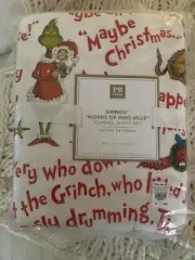 NWT Pottery Barn Teen ~GRINCH WORDS WHO-VILLE~ *FULL* Flannel SHEETS ~CHRISTMAS~