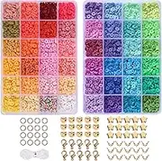 CCINEE 9600 Pieces Clay Beads, 48 Colors Flat Round 6mm Polymer Clay Beads with Pendant Charms Kit for Jewelry Making Kit