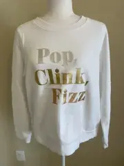 1901 Women's Crew Neck White Sweatshirt with "Pop Clink Fizz" on Front Size L