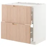 METOD / MAXIMERA base cab f hob/2 fronts/2 drawers, white/Fröjered light bamboo, 80x60x80 cm