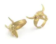 Bull Skull Western Ring Adjustable Raw brass (8US 10US inner size) 2240