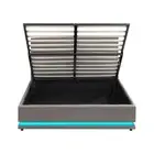 NNEED Double Bed Frame with Gas Lift LED Storage Space Grey