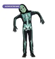 *Brand New-Skeleton Glow in Dark-Toddler & teen! Jumpsuit mask gloves Halloween