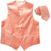 New Men's Formal Vest Tuxedo Waistcoat_necktie paisley peach prom wedding party