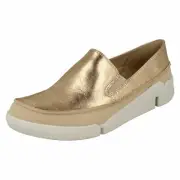 LADIES TRIGENIC CLARKS TRI STEP LEATHER SPORTS CASUAL FLAT SLIP ON SHOES SIZE