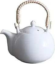 Japanese Porcelain Dobin Teapot - Mino Ware - Bamboo Handle - White - 23oz - Made in Japan