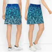 NWT TALBOTS $75 Everyday Stretch Skort in Ombré Scribble Floral Blue Size L