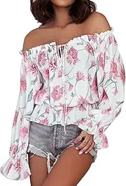 [TcIFE] Women's Off-Shoulder Blouse Lantern Sleeves Chiffon Tops Stylish Elegant Shirts