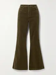 [PAIGE] PAIGE - Genevieve Cotton-blend Velvet Flared Pants - Army green - 26 26 Green