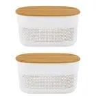 2x Home Expression White 24cm Plastic Basket Oval Organiser Storage w/Bamboo Lid
