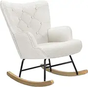 ALFORDSON Boucle Rocking Armchair, High Back Leisure Occasional Accent Nursing Chair Wooden Legs Rockable, Lounge Sofa for Reading Dressing Bedroom Living Room, Max 180kg, Raina Boucle White
