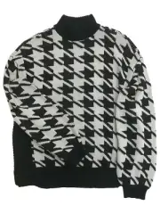 Nine West Womens Back & Gray Houndstooth Check Pull-Over Sweater