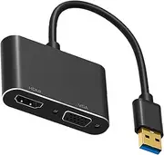 tunghey USB to HDMI VGA Adapter, 1080P USB 3.0 to HDMI VGA Converter, USB Male to HDMI VGA Female Video Adaptor Compatible with Windows 7/8/8.1/10 Devices