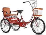 3 Wheels Adult Tricycle 20 Inch with Basket Back Seat Three Wheel Cruiser Bike Adjustable for Men Women Recreation Shopping Exercise Cycling Pedalling