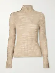 [Acne Studios] Acne Studios - Ribbed Linen-blend Turtleneck Top - Beige - xx small xx small Neutrals