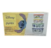 ✨Disney ✨Pyrex Stitch Glass FoodDecorated Storage Bowl & Lid Set 8Pieces ✨NEW✨