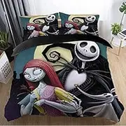 Ankeyoo Duvet Cover Sets, Nightmare Christmas Jack and Sally Rose Decor Bedding Set, Home Bedroom Decoration, Microfiber Fabric, No Comforter, 3pcs (King (U.S. Standard))