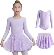 [DIPUG] Ballet Leotards for Girls Removable Skirt Shiny Toddler Dance Leotard Star Long Sleeve
