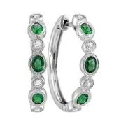 18k White Gold Oval Emerald Diamond Hoop Earrings 1 Cttw