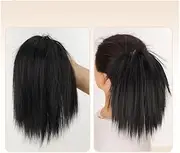Synthetic Hair Bun Messy Chignon Hairpiece for Women Straight Hair Extension Ponytail Scrunchies with Elastic Rubber Band(Natural Black)