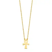 14K Yellow Gold Mini Ankh Cross Pendant Necklace, 16" To 18" Adjustable