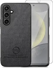 [Asuwish] Mobile Phone Case for Samsung Galaxy S24 Plus S24+ 5G Case with Tempered Glass Screen Protector Glass Leather S24plus 24S S 24 + 24+ Mobile Phone Cases Protective Mobile Phone Cases Cover