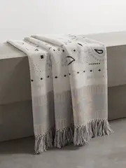 [ALANUI] ALANUI - Bandana Fringed Cashmere-blend Jacquard Blanket - White - One size One size White