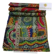 Patchwork Cotton Kantha Quilt - Indian Traditional Handmade Bedding Vintage