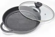 Joeji's Kitchen Round Cast Aluminium Griddle Pan | 27cm Non Stick Griddle Pan for Cooking | Black Large Frying Pan with Lid
