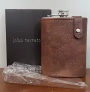 John Varvatos Whiskey Flask With Leather Cover. New In Box, Never Used.